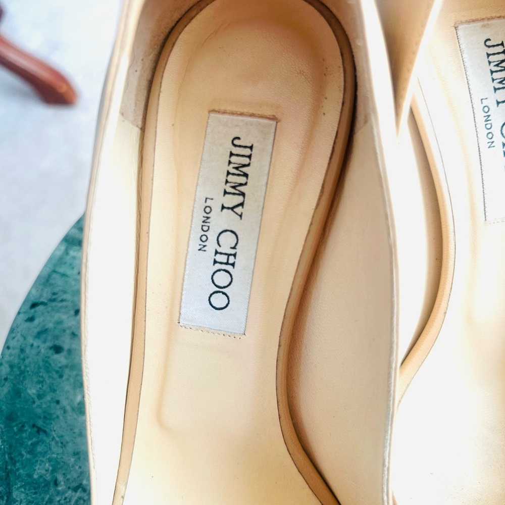 Jimmy Choo Beige Peep-Toe   Leather Heels 8 - Picture 8 of 12